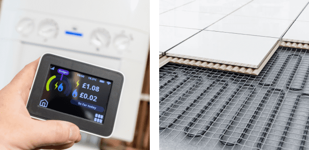 Smart meter displaying utility usage and underfloor heating